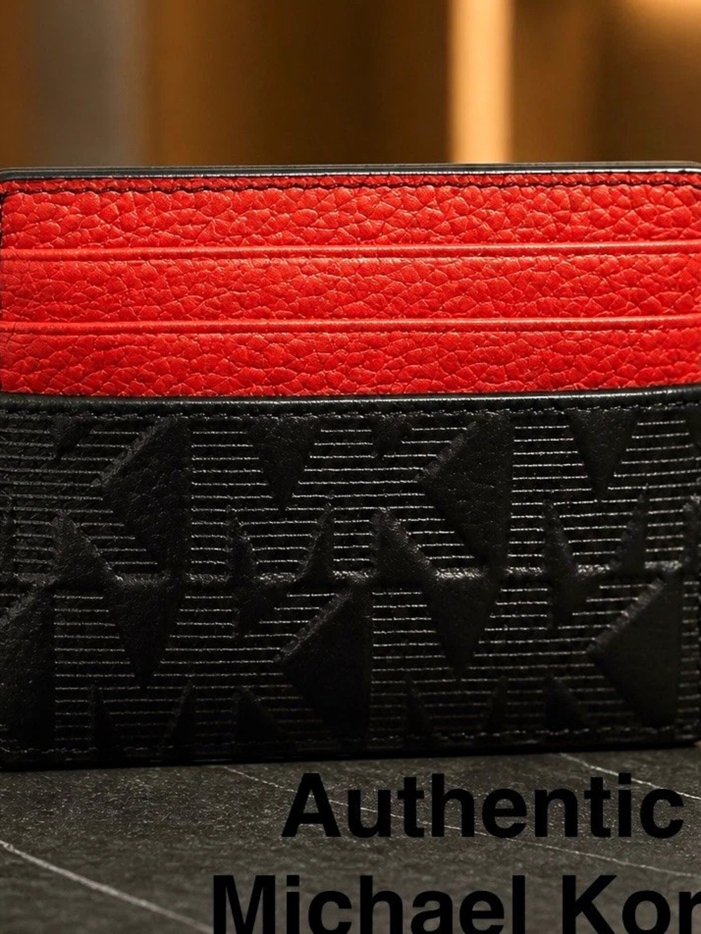 Michael Kors Women’s Black/Red Leather Logo Card Case ID Window